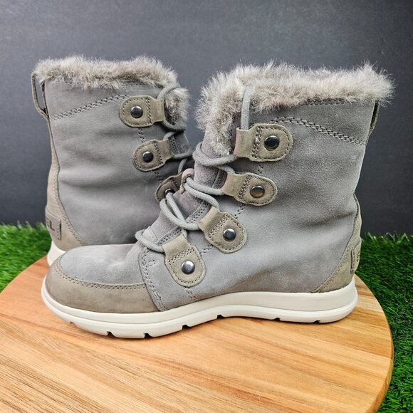 Sorel Winter Boots Womens Size 7.5 Explorer Joan Gray Suede Faux Fur NL3039-052 - Picture 7 of 11